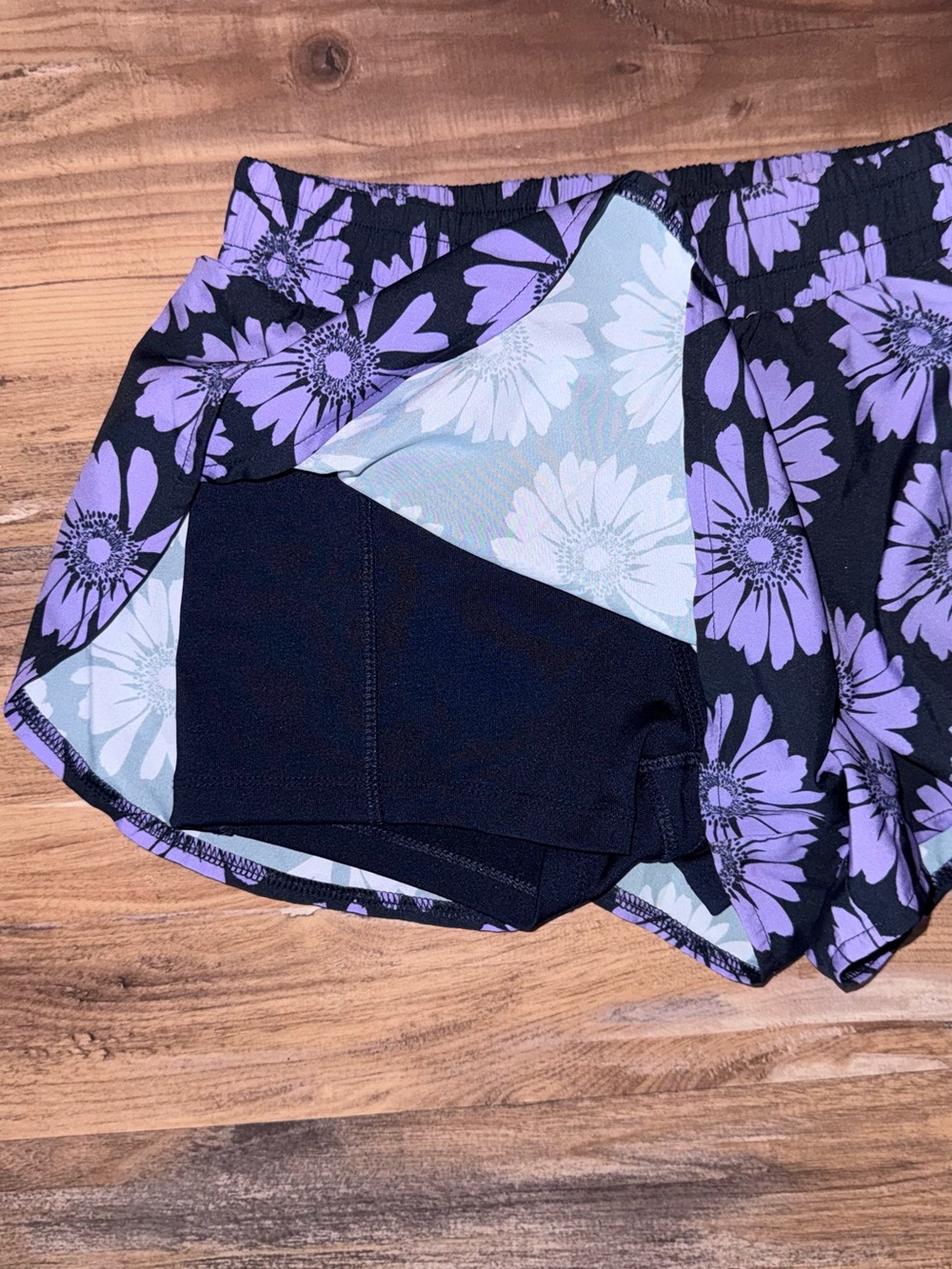 GAP Black Athletic Shorts with Purple Daisy Print - Picture 3 of 4